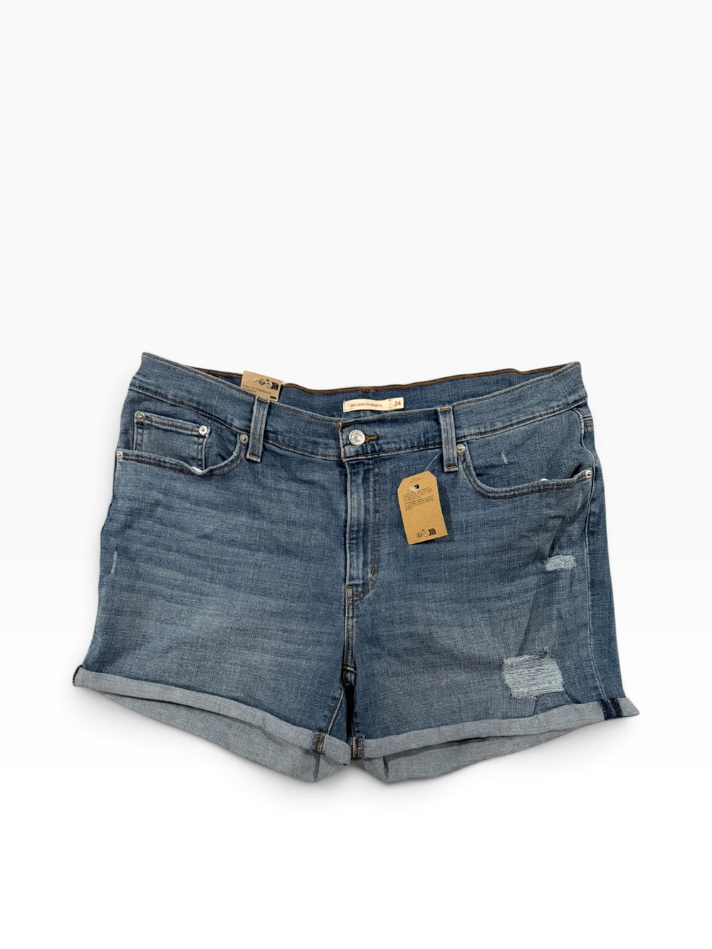 Levi's Distressed Mid-Blue Denim Roll-Hem Shorts